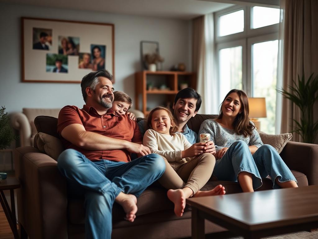 Family relaxing in a comfortable cool home